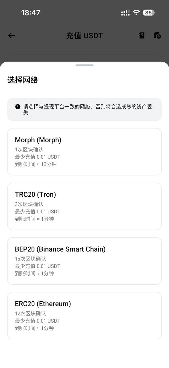 Bitget选择充值链为BSC