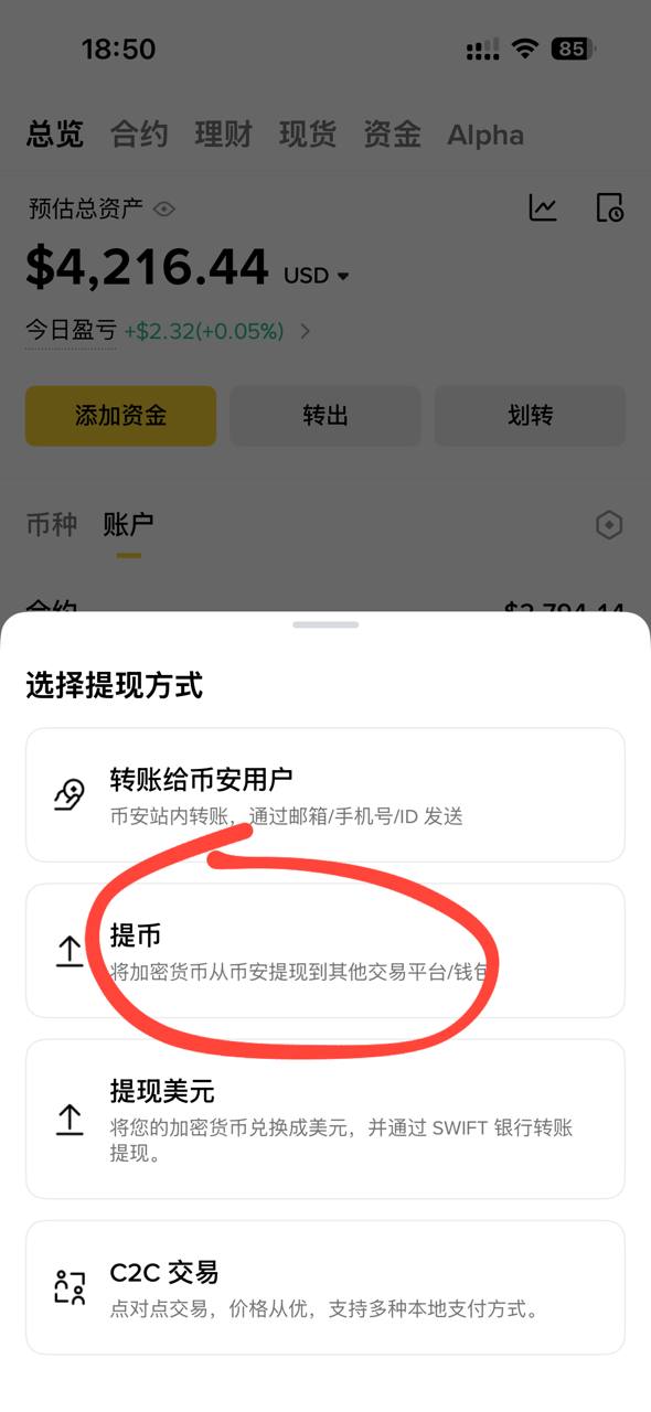 币安选择提币